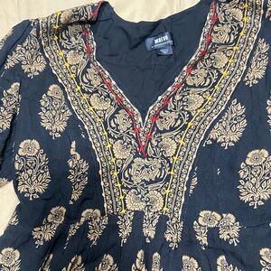 Anthropologie Maeve Black Top with Gold Embroidery